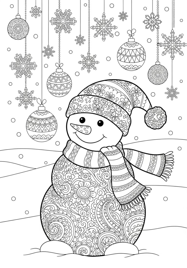 detailed snowman coloring page for adults - printable art